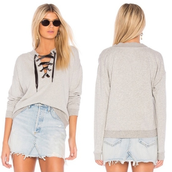 Rails Sweaters - Rails Ryan Pullover Sweatshirt Lace Up Sweater in Heather Grey